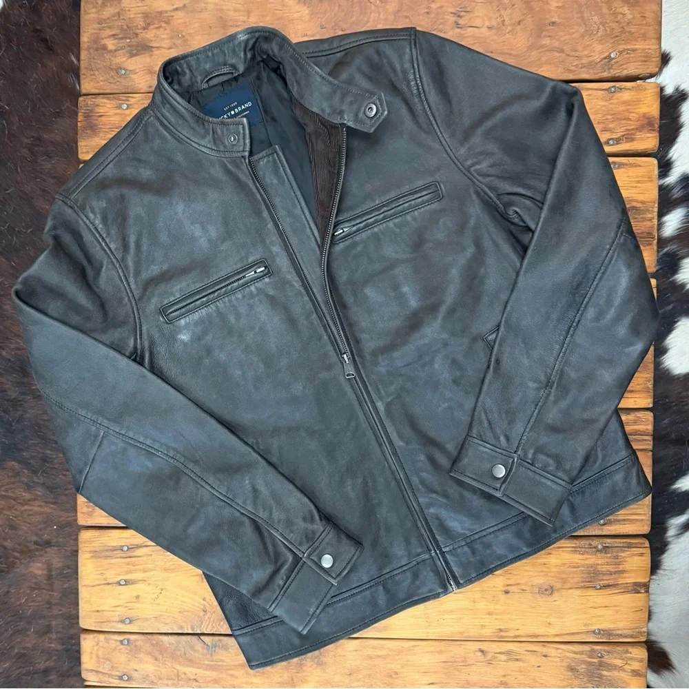 Lucky Brand Bonneville leather jacket. Dark grey/black, brand new - Picture 1 of 5